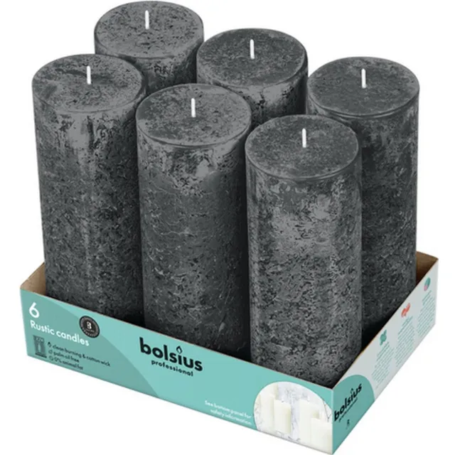 Bolsius Rustieke Stompkaarsen 190/68 | Stormy Grey | 6 stuks | Omdoos 2x Grijs