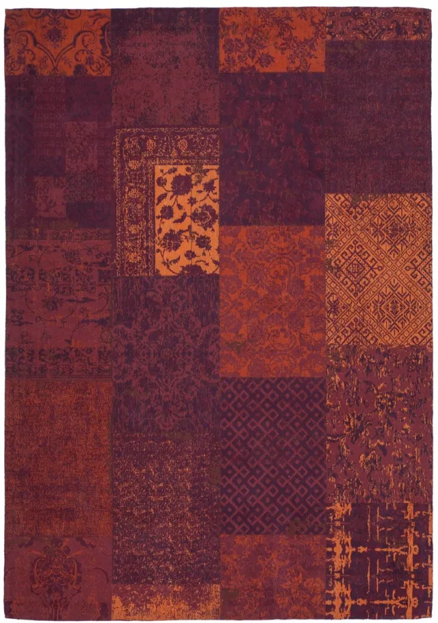 Padiro design laagpolig vloerkleed 80 x 150 cm - bordeaux - geometrisch ruiten- en blokkenpatroon - patchwork - voor vloerverwarming - van katoen rood