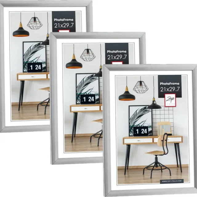 Zep Fotolijst - 3x stuks - zilver - kunststof - voor foto van 21 x 29 cm - staand / hangend