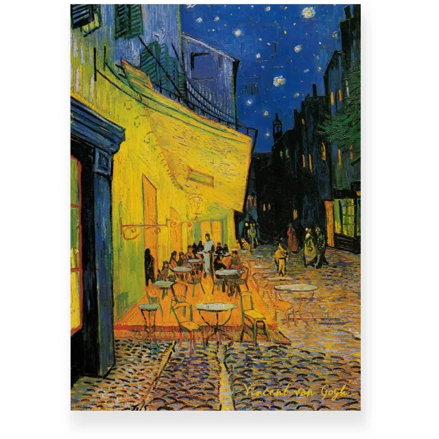 Yisual Poster 30x40 cm - Café Terrace at Night - Vincent van Gogh - Terras - Sterrenhemel - Geel - Blauw - Postimpressionistisch - Stedelijk - Muurdecoratie - Wanddecoratie