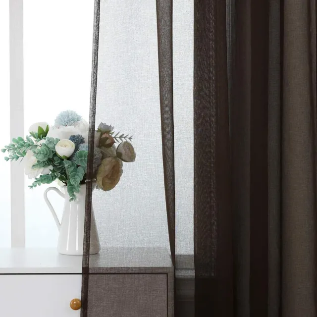 My Ninki ® Set van 2 Transparante Voile Gordijnen voor Woon- en Slaapkamer, Luchtig Modern Design, 140 x 280 cm, Chocolade Kleur zwart