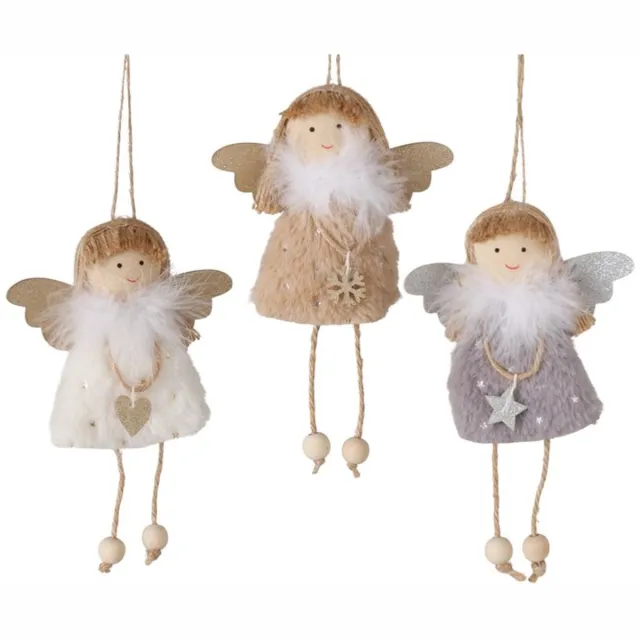 Boltze Engelen - Engel - Hangers - Set van 3 - Kersthangers - FSC Hout/Jute/Polyester - 8x3.5cm bruin