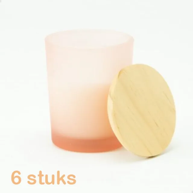 elaut products bvba 6 stuks geurkaarsjes met houten deksel - kleur blush/roze