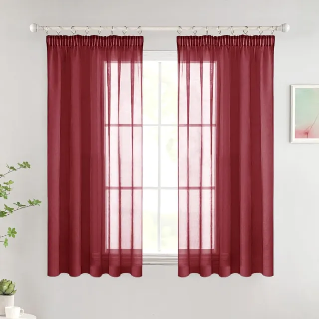 Unyqoos ® Stijlvolle Transparante Vitrage Gordijnen voor Woonkamer en Slaapkamer, Set van 2, Wijnrood, 140 x 145 cm