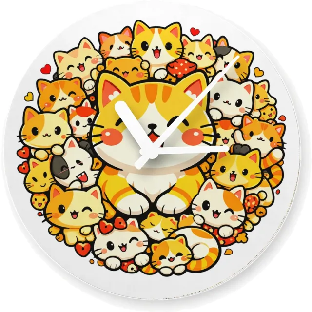 Mr Cadeautjes Glazen klok Ø 20 - design Een compacte cirkel van vrolijke dieren rond één grote hoofd | cadeau Wit