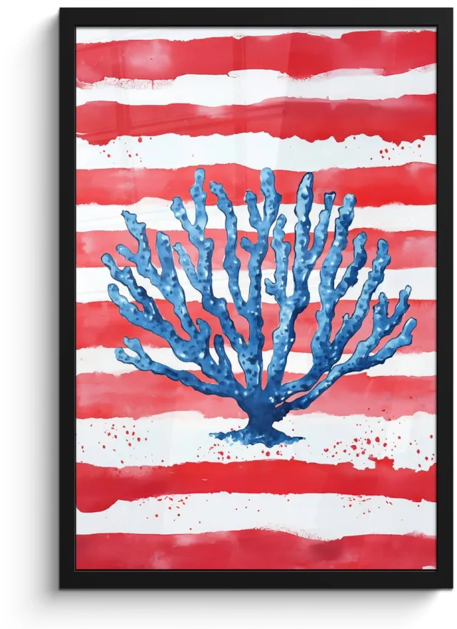 FrameYourWall Poster in lijst - Fotolijst 40x60 cm - Posters - Koraal - Verfstructuur - Rood - Blauw - Posterlijst zwart - Decoratie - Wanddecoratie woonkamer - Muurdecoratie slaapkamer Koraal - Strepen