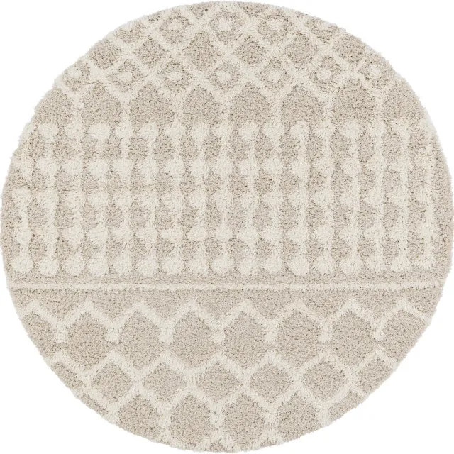 Surya Nour rond vloerkleed hoogpolig shaggy boho beige ivoor