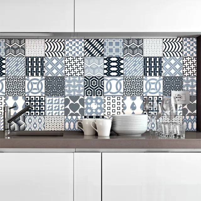 Ambiance Sticker Zelfklevende muurtegelstickers voor keuken en badkamer - 30 Scandinavische tegelstickers, Helsingborg-stijl - 30 stickers, 15x15cm Multi color