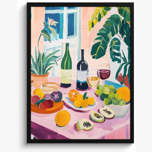 FrameYourWall Poster in lijst - Fotolijst 50x70 cm - Posters - Tafel - Wijn - Fruit - Posterlijst zwart - Decoratie - Wanddecoratie woonkamer - Muurdecoratie slaapkamer