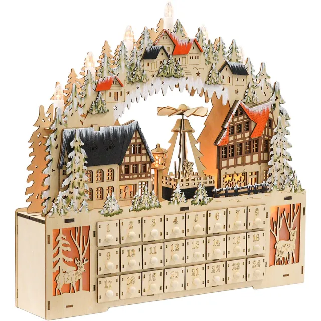 Homcom Christmas Advent Calendar MDF 45L x 9B x 42,5H cm Naturholz Natuurlijk hout