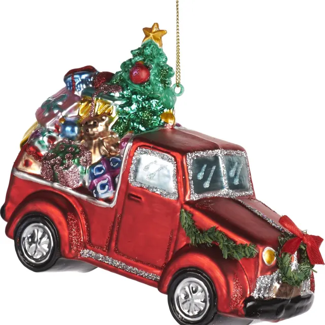 Goodwill Kerstbal-Auto met kerstkadootjes - Rood - H 14,5 Cm