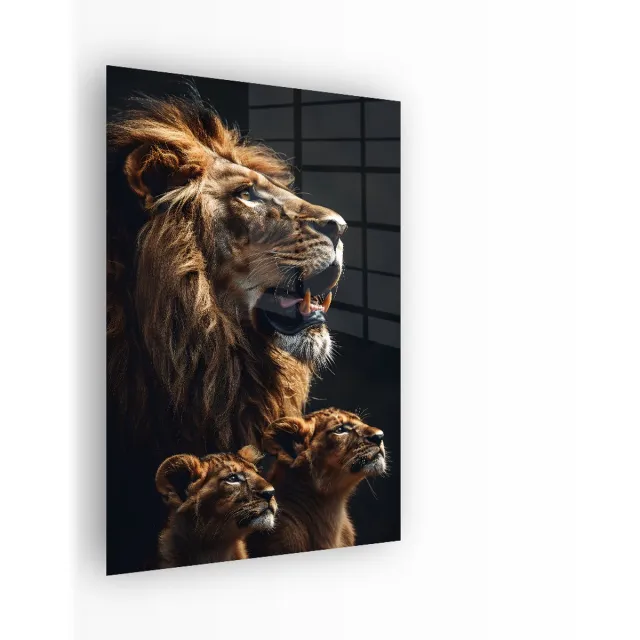 Indoorart Glasschilderij Leeuw uit de Jungle 40x60 CM - Afbeelding op plexiglas - Inclusief montagemateriaal zwart, wit, bruin