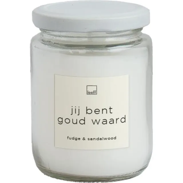 Leeff Geurkaars in bokaaltje - JIJ BENT GOUD WAARD - Geur: Fudge & Sandelwood - 6,7 cm x 9 cm - wit