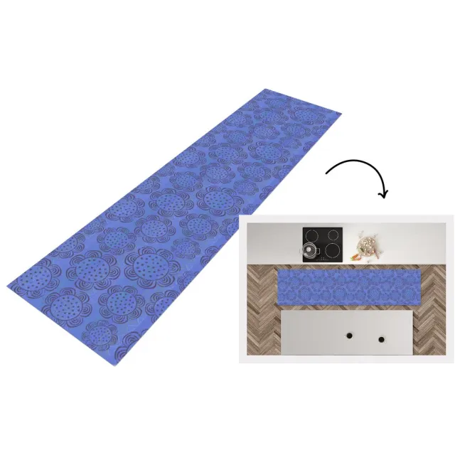 KitchenYeah Keukenloper - Loper keuken - Bloemen - Patronen - Blauw - Keukenloper vinyl