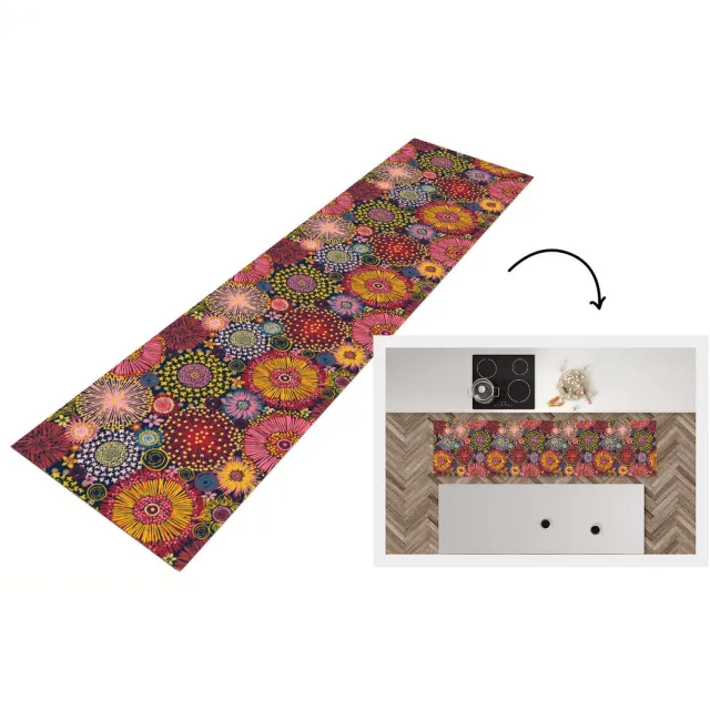 KitchenYeah Keukenloper - Loper keuken - Bloemen - Patroon - Lijn - Keukenloper vinyl multicolor