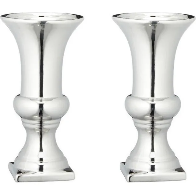 Cepewa Set van 2x stuks zilveren kelk bloemenvazen keramiek 30 x 16 cm - Zilver - Vazen/vaas - Boeketvazen - Kelkvazen