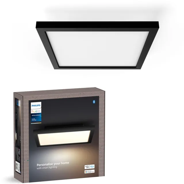 Philips Hue Aurelle - vierkante LED plafondlamp - zwart - aanpasbaar wit licht - Ø 300mm - slimme verlichting