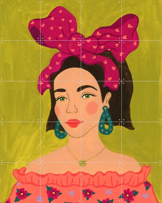 IXXI Pretty Big Bow, Kirsten Blom Art & Illustration - 80 x 100 cm - Grote wanddecoratie en posters - Pop art, Speels, Illustraties, Kleurrijk Roze