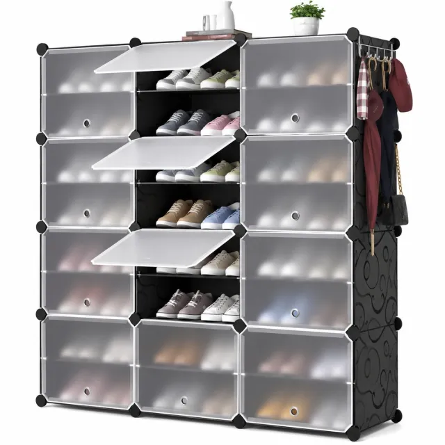 VILIMA Schoenenrek - Schoenenrek voor 48 paar schoenen - 3 x 8 niveaus - 30x40x30 cm per compartiment - Multifunctioneel en opvouwbaar - Zwart