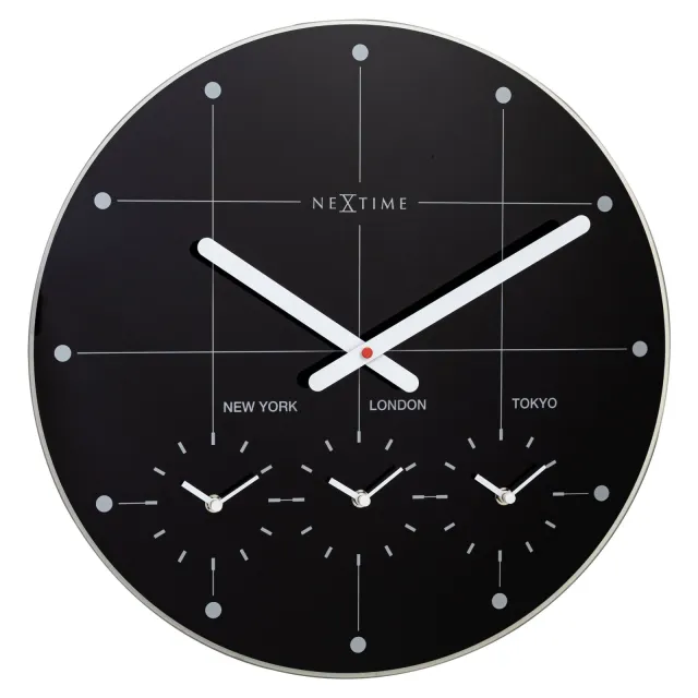 NeXtime Wandklok 43cm - Stil - Glas - "Big City" Zwart