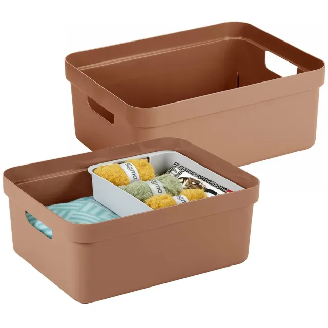 Sunware opbergbox Sigma - 2x - kunststof - 24 liter - terra - opberg dozen/bakken - opbergers - 45 x 35 x 18 cm Terracotta bruin