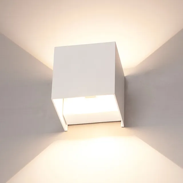 HOFTRONIC Kansas - Dimbare LED wandlamp - kubus - 7 watt 660 lumen - 3000K warm wit - Up & Down light - IP65 waterdicht - Wit - Binnen en buiten - tuinverlichting