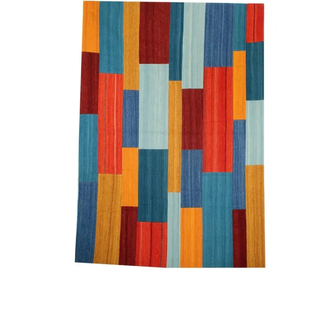 Padiro design laagpolig vloerkleed 200 x 290 cm - bordeaux - geometrisch ruiten- en blokkenpatroon - patchwork - voor vloerverwarming - van wol en katoen rood