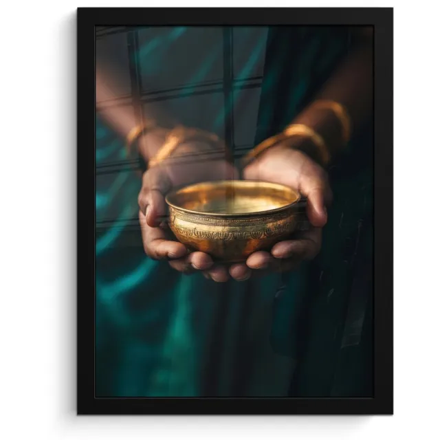FrameYourWall Poster in lijst - Fotolijst 30x40 cm - Posters - Goud - Kom - Blauw - Posterlijst zwart - Decoratie - Wanddecoratie woonkamer - Muurdecoratie slaapkamer