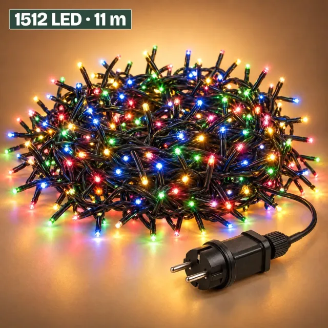 Levano Kerstverlichting 1512 LED 11 m Multicolor - Kerstboomverlichting - Clusterverlichting voor Binnen en Buiten - Lichtsnoer Buiten - Kerstlampjes Gekleurd - LED Verlichting - Lichtslinger - Buitenverlichting Kerst - Sfeerverlichting - IP44