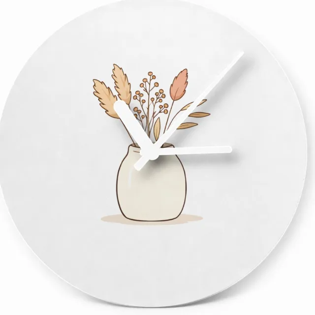 Mr Cadeautjes Glazen klok Ø 20 - design Een minimalistisch botanisch tekstontwerp met een warm thuis | cadeau Wit