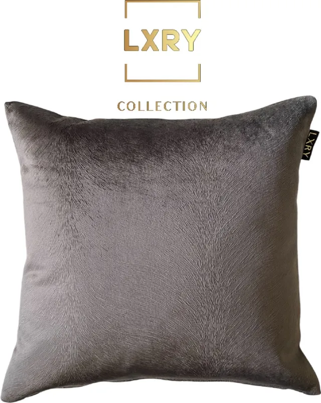 Zippi Design LXRY Zippi Design Monaco LXRY collectie - Velvet sierkussen donker antraciet met bont print - Luxe handgemaakte designkussen met eendenveren vulling - 44x45 cm bruin