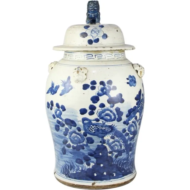 Fine Asianliving Chinese Gemberpot Blauw Wit Porselein Vogels D26xH46cm multi