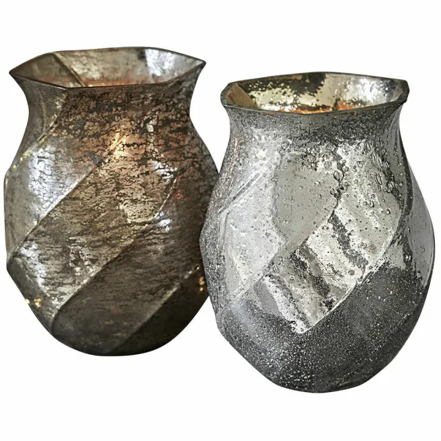Loberon Windlicht set van 2 Tixovel zilverkleurig/bruin