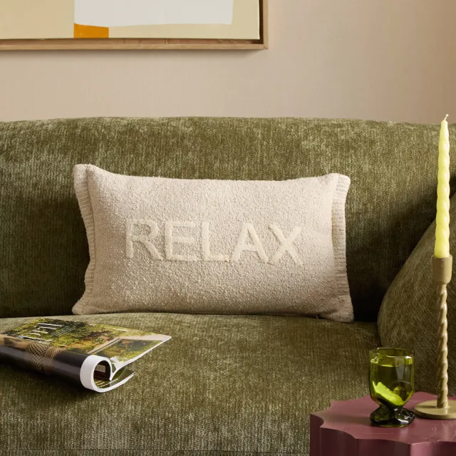 NOUS Living rechthoekige katoenen sierkussen Jurre met tekst 30x50 cm - beige/wit