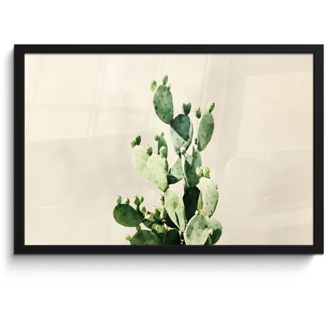 FrameYourWall Poster in lijst - Fotolijst 60x40 cm - Posters - Cactus - Groen - Minimalistisch - Posterlijst zwart - Decoratie - Wanddecoratie woonkamer - Muurdecoratie slaapkamer