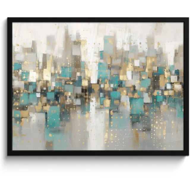 FrameYourWall Poster in lijst - Fotolijst 80x60 cm - Posters - Abstract - Blokken - Goud - Skyline - Posterlijst zwart - Decoratie - Wanddecoratie woonkamer - Muurdecoratie slaapkamer