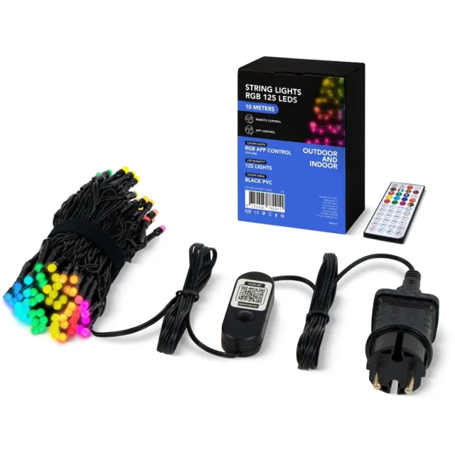 Smart kerstverlichting · RGB · 125 lampjes · 10 meter · IP44 ·Wifi / Bluetooth · Inclusief app