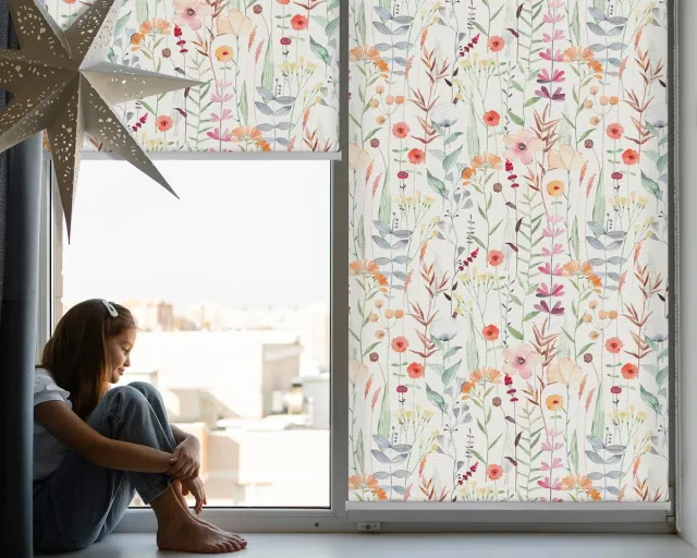 Coloray Rolgordijn Lichtfilterend - Kleurrijke Bloemen Semi-Transparant Rolgordijn - 90x140 cm - Kleurrijk Zonwerend Rolgordijn - Planten Rolgordijn in Nis - Rolgordijn Slaapkamer Lichtdoorlatend Kleurrijk - Kleurrijke bloemen