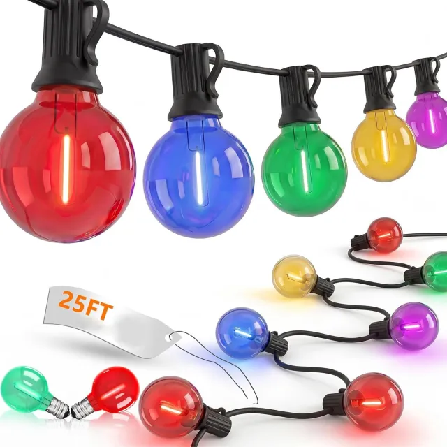 Mrilary 25ft (ca. 7,6 m) G40 LED-kerstverlichting voor buiten (multicolor) – 10 waterdichte bolvormige lampen voor terras, koppelbaar – geschikt voor achtertuin, veranda, tuin, bistro en feestjes