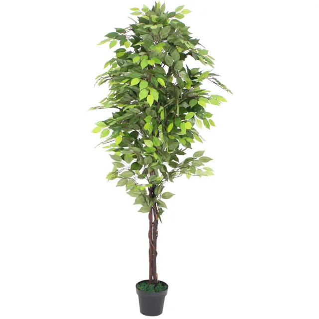 Decovego Kunstmatige ficus, Benjamin Ficus, kunstplant in pot, kamerplant met echt hout, 180 cm, realistische decoratie, interieurdecoratie, 180 cm, Decovego Groen