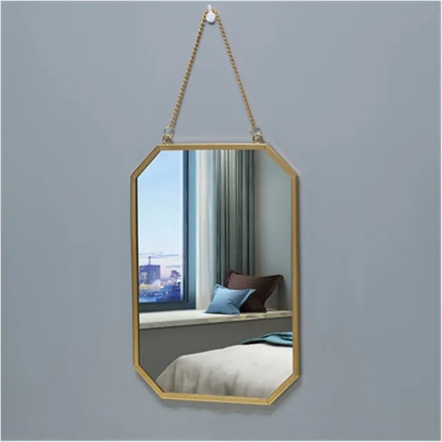 PZCC Hangende Wandspiegel met Ketting - Gouden Geometrische Spiegel met Metalen Frame - Decoratieve Make-up Spiegel voor Badkamer Slaapkamer Hal en Woonkamer - Grote,5 x 24,5 cm