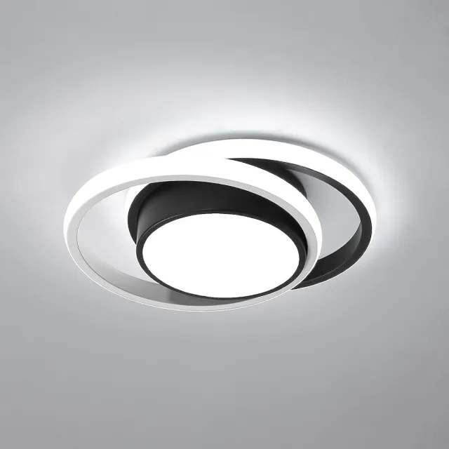 Riserva LED Plafondlamp Dubbele Ring Design - 36W - 4050 lm - 6500K Koel Wit - Zwart/Wit - Moderne Plafonnière voor Woonkamer, Slaapkamer, Keuken en Eetkamer