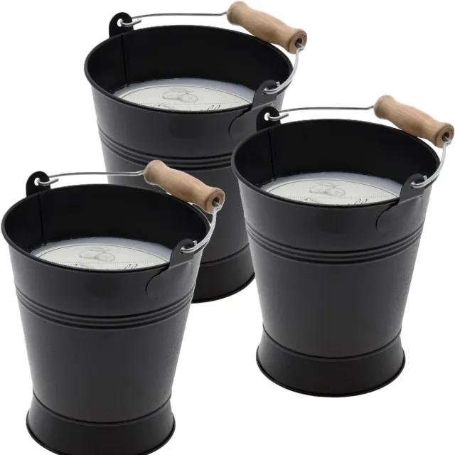 Pro Garden Citronella geurkaars in emmertje - 3x - blik zwart - 40 branduren - D14 x H16 cm - tuinkaars