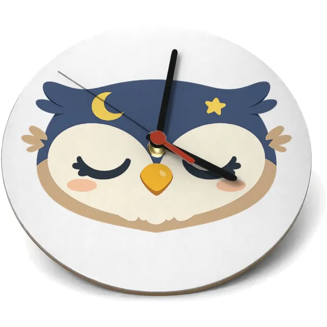 Mr Cadeautjes Klok rond Ø 19 - design Een rustige, schattige bosdieren-serie met een slaperige uil | cadeau Wit