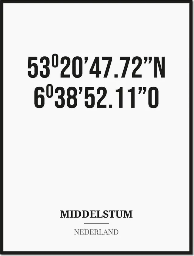 Studio216 Poster/kaart MIDDELSTUM met coördinaten zwart, wit