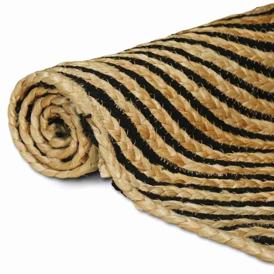 vidaXL Gebied Tapijt Naturel en Zwart 80 x 400 cm Jute, foto 3