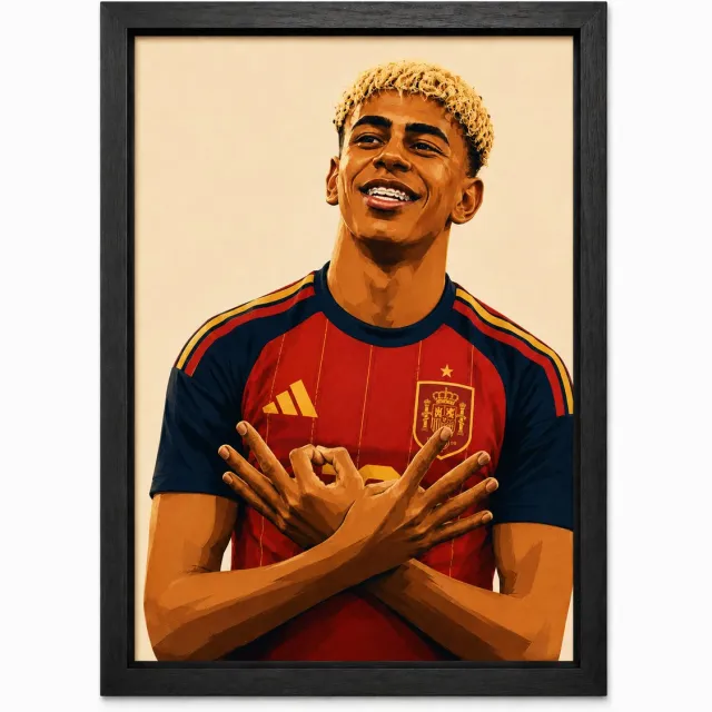 Joshimo Lamine Yamal Poster | Spanje Art Print | Voetbal Talent Illustratie | Inclusief Zwarte A4 Lijst