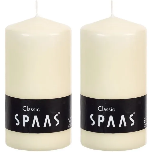 Spaas Cilinderkaars/stompkaars - ivoorwit - 2x - 6 x 10 cm - 25 branduren - horeca kaarsen