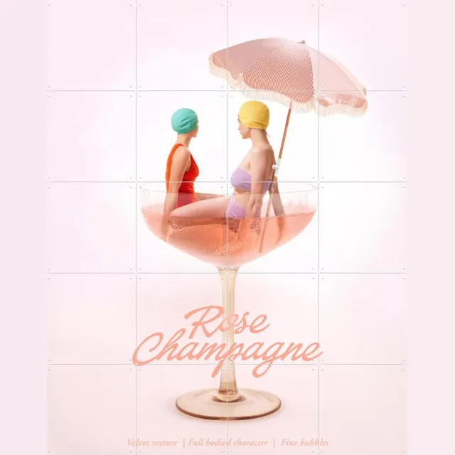 IXXI Rose Champagne, Paul Fuentes - 80 x 100 cm - Grote wanddecoratie en posters - Fotografie, Pop art, Grafisch Ontwerp, Speels, Woonkamer, Eten & Roze