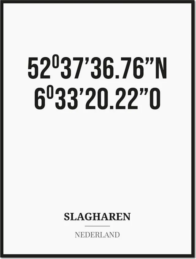 Studio216 Poster/kaart SLAGHAREN met coördinaten zwart, wit